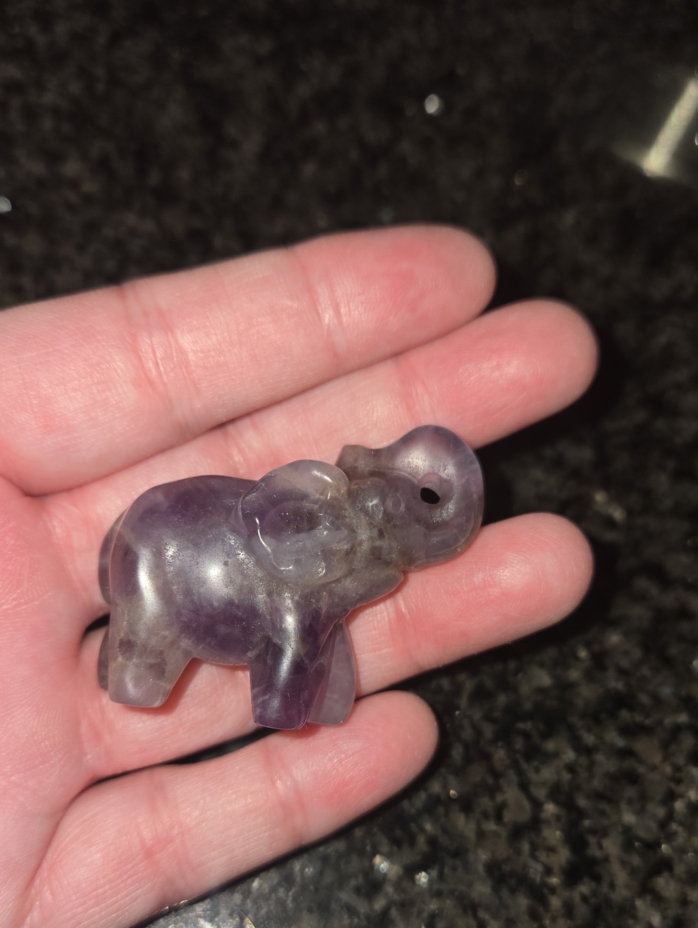 Carved Amethyst Smokey Quartz Elephant Figurine